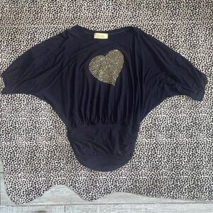 St. John Black Tunic with Gold Stud Heart